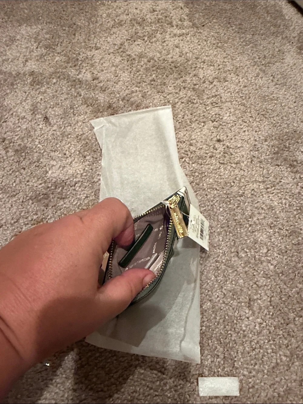 Michael Kors Green and Cream Saffiano Card Case with Zip
